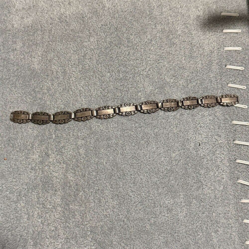 Vintage 1940s Forget-Me-Not Bracelet Sterling Silver Floral Engraved Links